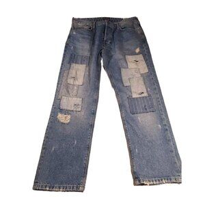 Zara Men Slim Fit Jeans Ripped Quilted Pattern Ripped Vintage Style Size 36 X 28